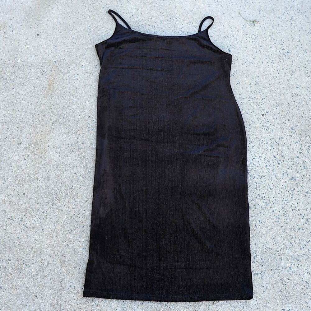 Shein Curve 4XL Black Velvet Glitter Slip Dress | Plus Size Cami Midi Bodycon